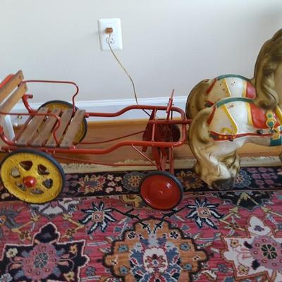 Vintage Mobo Pioneer Wagon Toy Child's Ride On Pedal Toy Horse