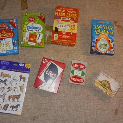 FLASH CARDS, STICKERS AND UNO GAME
