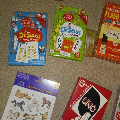 FLASH CARDS, STICKERS AND UNO GAME
