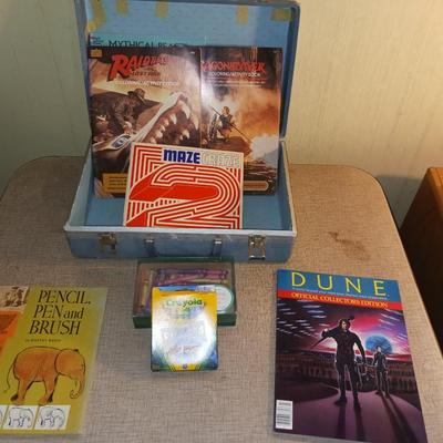 CHILDREN'S ACTIVITY BOOKS AND A SMALL CASE TO CARRY THEM