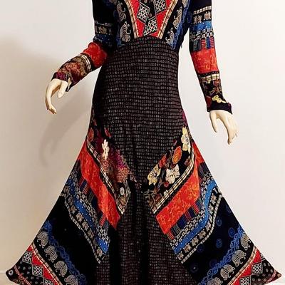 Vtg Stunning Boho Maxi patchwork dress Carol Little fluid Gauze