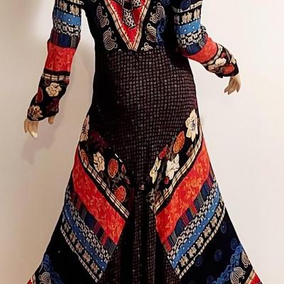 Vtg Stunning Boho Maxi patchwork dress Carol Little fluid Gauze