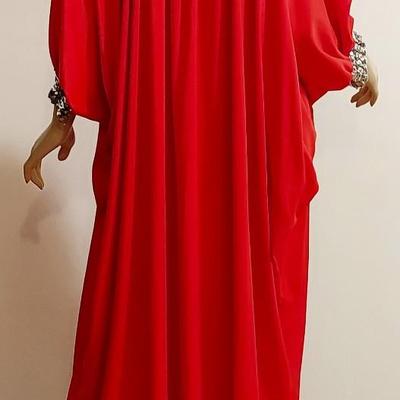 Vtg 1970s Lipstick ðŸ’„ Red Kaftan kimono Cocoon w/Silver Sequins
