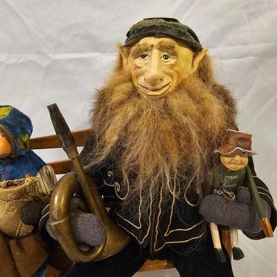 Norma DeCamp Seated Elf & Doll on Bench (L-JS)