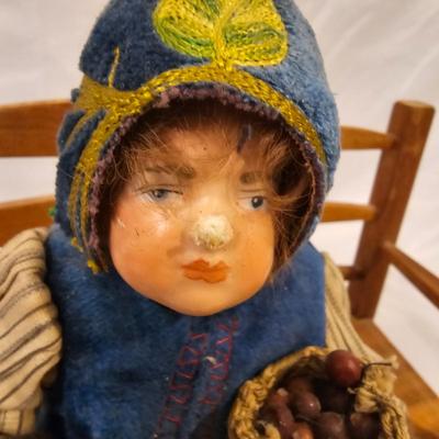 Norma DeCamp Seated Elf & Doll on Bench (L-JS)