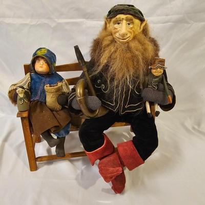 Norma DeCamp Seated Elf & Doll on Bench (L-JS)