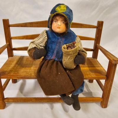 Norma DeCamp Seated Elf & Doll on Bench (L-JS)