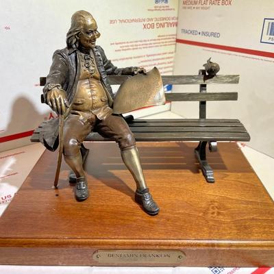 GEORGE W. LUNDEEN (Colorado/Nebraska, b. 1948) Metal/Bronze Sculpture, "Benjamin Franklin" sitting on a bench and reading the...