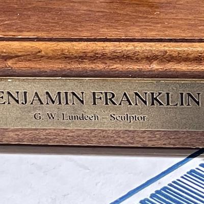 GEORGE W. LUNDEEN (Colorado/Nebraska, b. 1948) Metal/Bronze Sculpture, "Benjamin Franklin" sitting on a bench and reading the...