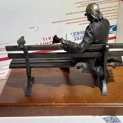 GEORGE W. LUNDEEN (Colorado/Nebraska, b. 1948) Metal/Bronze Sculpture, "Benjamin Franklin" sitting on a bench and reading the...