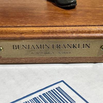 GEORGE W. LUNDEEN (Colorado/Nebraska, b. 1948) Metal/Bronze Sculpture, "Benjamin Franklin" sitting on a bench and reading the...
