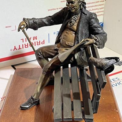 GEORGE W. LUNDEEN (Colorado/Nebraska, b. 1948) Metal/Bronze Sculpture, "Benjamin Franklin" sitting on a bench and reading the...