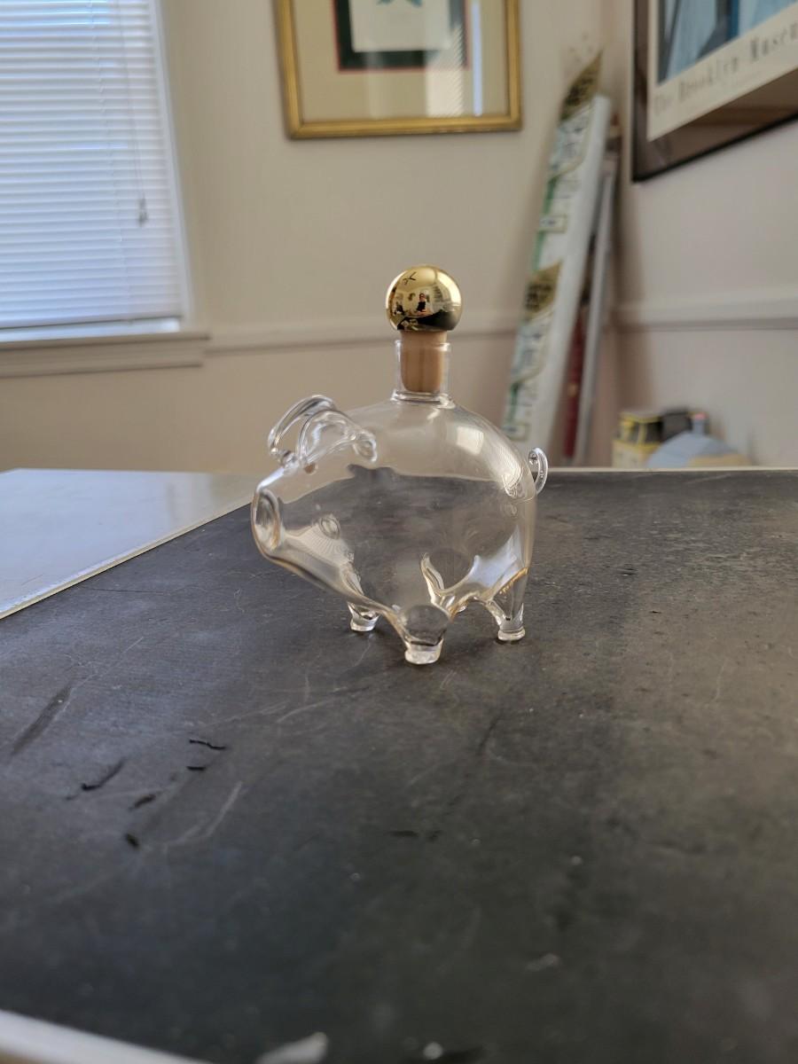 Hand Blown Glass Pig Bottle with Stopper