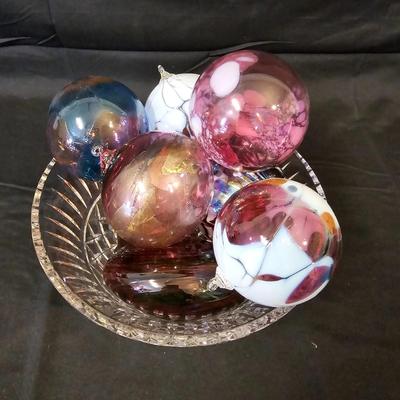 Blown Glass Ornaments & Waterford Bowl (L-JS)