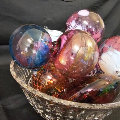 Blown Glass Ornaments & Waterford Bowl (L-JS)