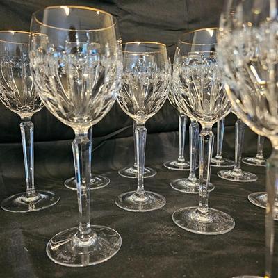 24 Gold-Rimmed Waterford Crystal Goblets (L-JS)