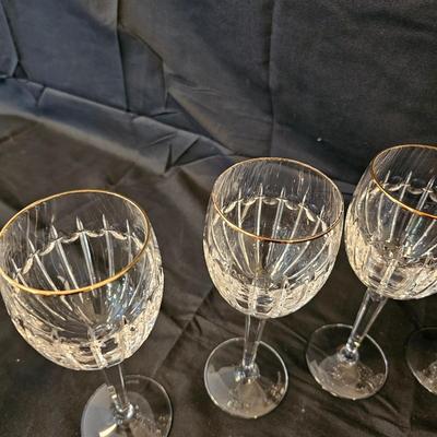 24 Gold-Rimmed Waterford Crystal Goblets (L-JS)