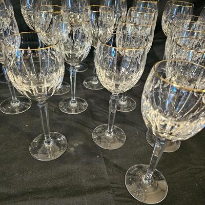 24 Gold-Rimmed Waterford Crystal Goblets (L-JS)