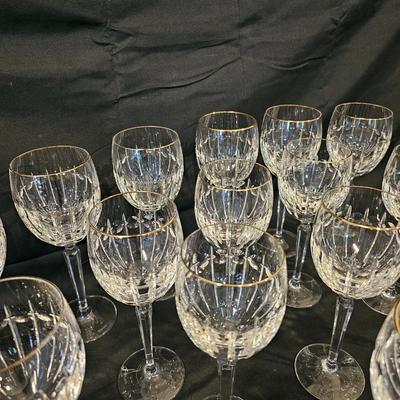 24 Gold-Rimmed Waterford Crystal Goblets (L-JS)
