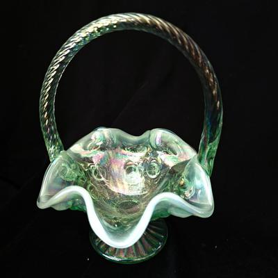 Green Uranium Glass and White Basket Fenton Basket