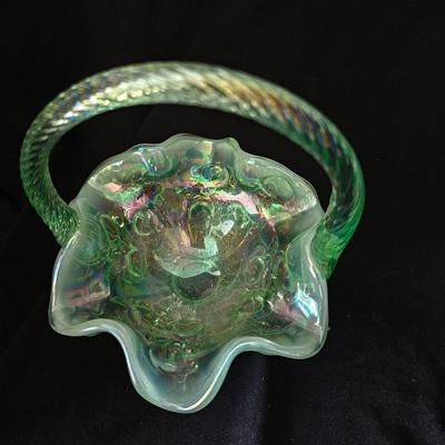 Green Uranium Glass and White Basket Fenton Basket