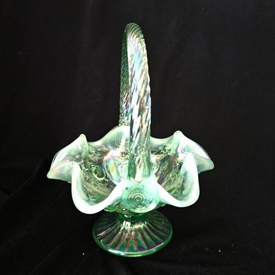 Green Uranium Glass and White Basket Fenton Basket