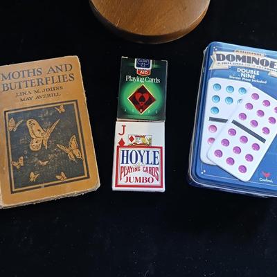 LIGHTED GLOBE, NEW DOMINOES AND PLAYING CARDS