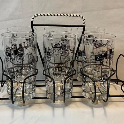 Vintage 1950s Libby beverage glasses with caddy