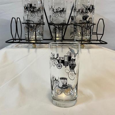 Vintage 1950s Libby beverage glasses with caddy