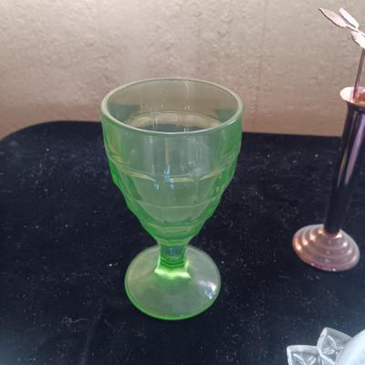 DEPRESSION GLASS, TINY TEA SET AND MORE