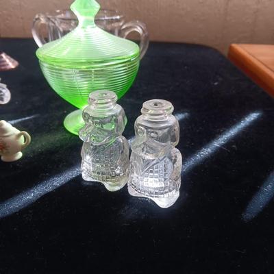 DEPRESSION GLASS, TINY TEA SET AND MORE