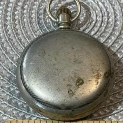 Antique TRENTON WATCH CO Silver-tone Pocket Watch Needs Repair/Overwound as Pictured.
