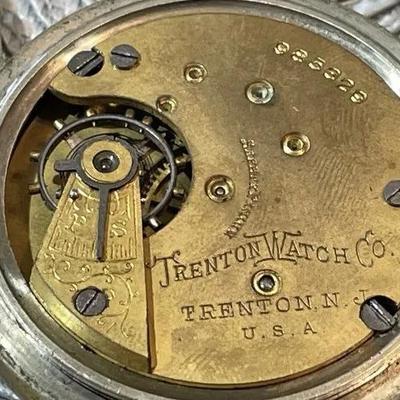 Antique TRENTON WATCH CO Silver-tone Pocket Watch Needs Repair/Overwound as Pictured.