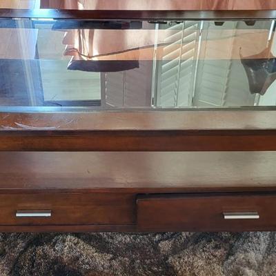 Glass Top Wood 4 Drawer Coffee Table