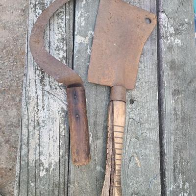 Antique Beatty Hog Splitter Meat Cleaver and Sythe