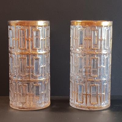 LOT 2: Vintage Imperial Glass - Shoji Trellis Gold - 2 Highball and 6 Rock Glasses
