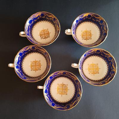 LOT 3: Mintons Colbalt Blue and Gold Teapot Cups and Saucers, Cookie Plates, Square Biscuit Plate and More