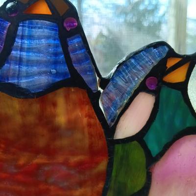 LOT 10: Large Stained Glass Birds on a Wire Window Hanging