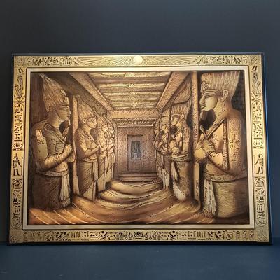 LOT 21: Egyptian Collection- Abu Simbel Hypostyle Hall Art, Sphynx Bookends, Tesori Porcelain Mask of Tutankhamun & More