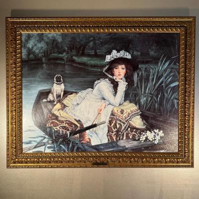 LOT 42: Framed Canvas Print â€œYoung Woman Looking in a Boatâ€ by James Jacques Tissot