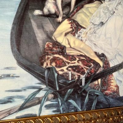 LOT 42: Framed Canvas Print â€œYoung Woman Looking in a Boatâ€ by James Jacques Tissot
