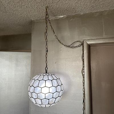 LOT 46: Vintage Mid Century Capiz Shell Hanging Globe Orb Lamp (works)