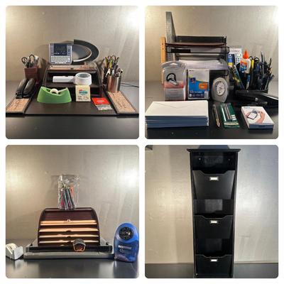 LOT 47: Office Supplies Collection - Wall Hanging File Cabinet, Desk Essentials & More