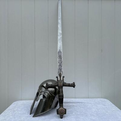 LOT 48: Greek Corinthian Armor Helmet Replica & King Salomon Replica Sword
