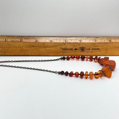 LOT 261: Sterling Amber Necklace, Earring and Pendant