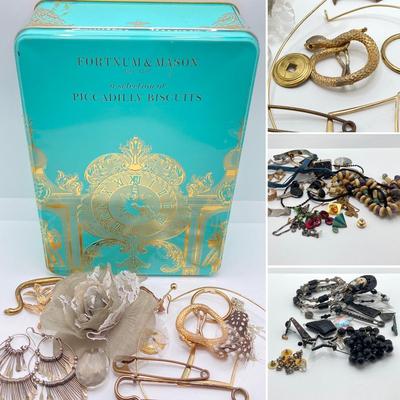 LOT 267: Tin and Contents - Craft / Repair Jewelry and More