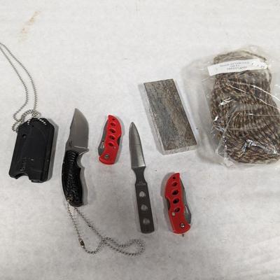 Assortment Of Knives Rope Stone