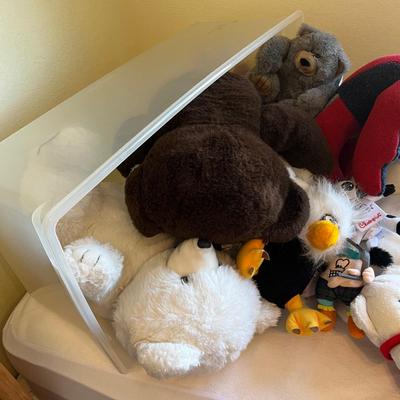 Tub of stuffed animals