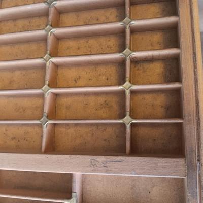 ANTIQUE PRINTERS DRAWER WITH BRASS ACCENTS