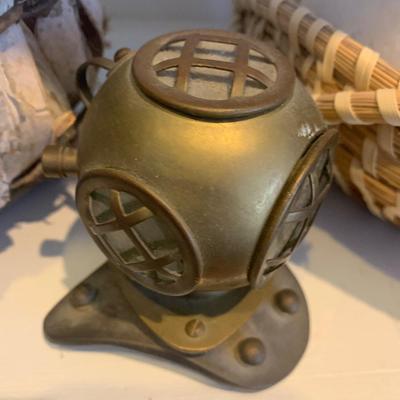 Sea Shells Nautical Lot - Shells & Brass Mini Divers Helmet